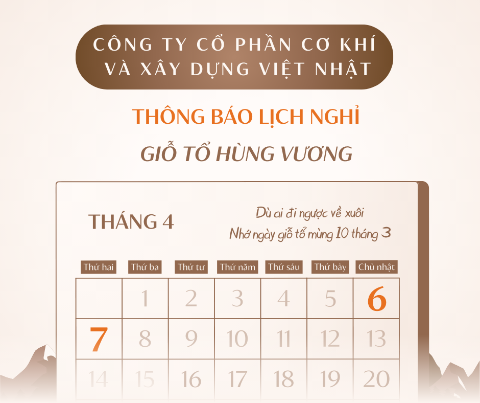 Bài đăng Facebook Thông báo Lịch nghỉ Ngày lễ Giỗ tổ Hùng vương Cổ điển Tối giản Nâu