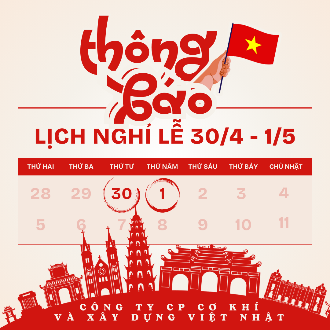 Bài đăng Instagram Thông báo Lịch nghỉ Ngày lễ Việt nam 30 tháng 4 Tối giản Đỏ